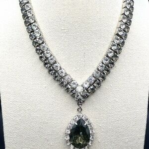 Vintage Weiss Style Rhinestone Collar Necklace Smoky Teardrop Pendant Statement